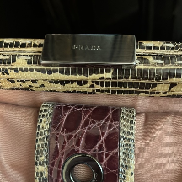 Prada Purse in Blush Nylon with Snake skin detail and gunmetal hardware - Picture 3 of 8